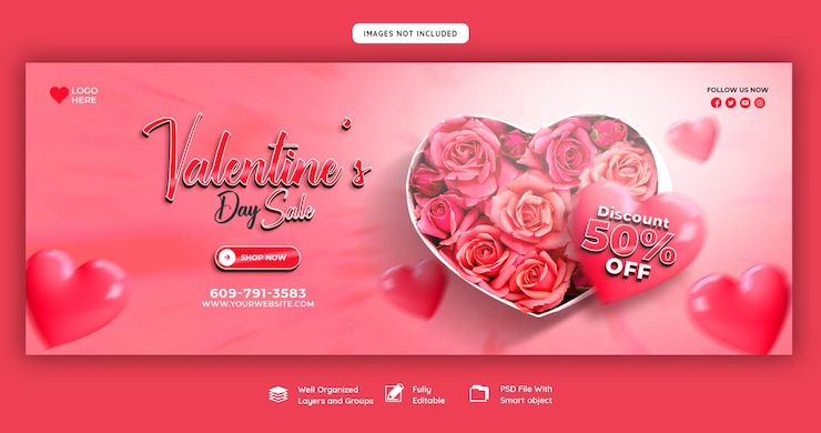 PSD gratuito buon san valentino sconto vendita copertina facebook e modello di post sui social media