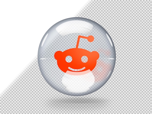 PSD gratuito burbuja de vidrio transparente con el logotipo de reddit en su interior aislado en un fondo transparente
