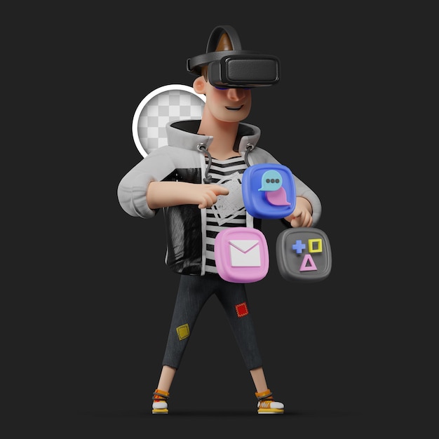 PSD gratuito buscando aplicaciones con vr. ilustración 3d