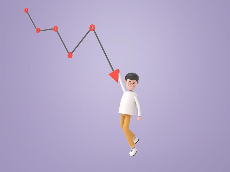 PSD Gratis businessman hanging down graph isolated background