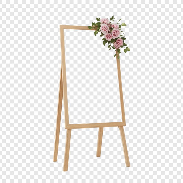 PSD gratuito un caballete de madera con rosas rosas para la decoración de bodas