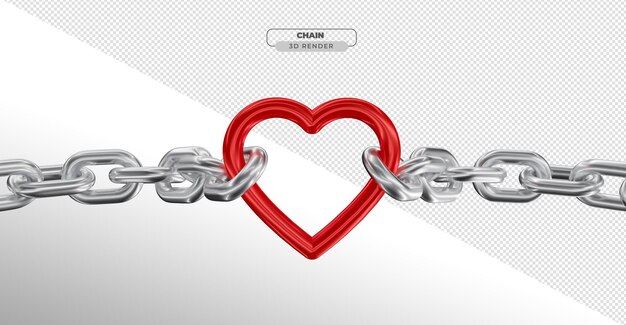 Cadena en render 3d realista con corazón sobre fondo transparente