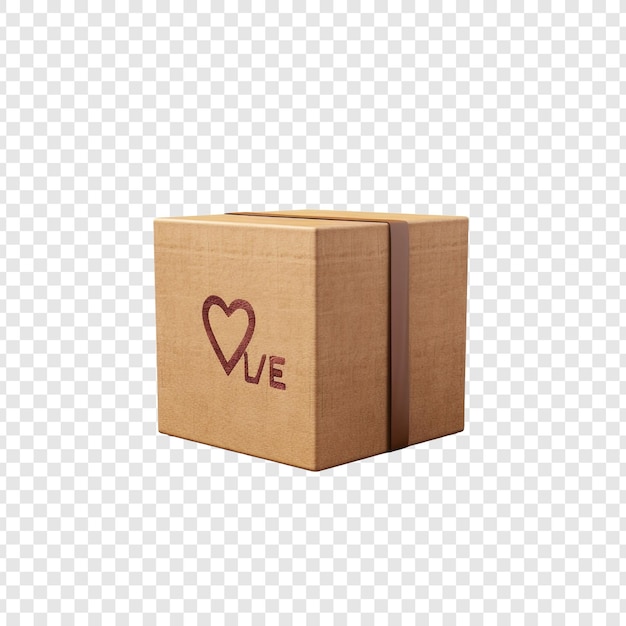 Caja de amor aislada en un fondo transparente