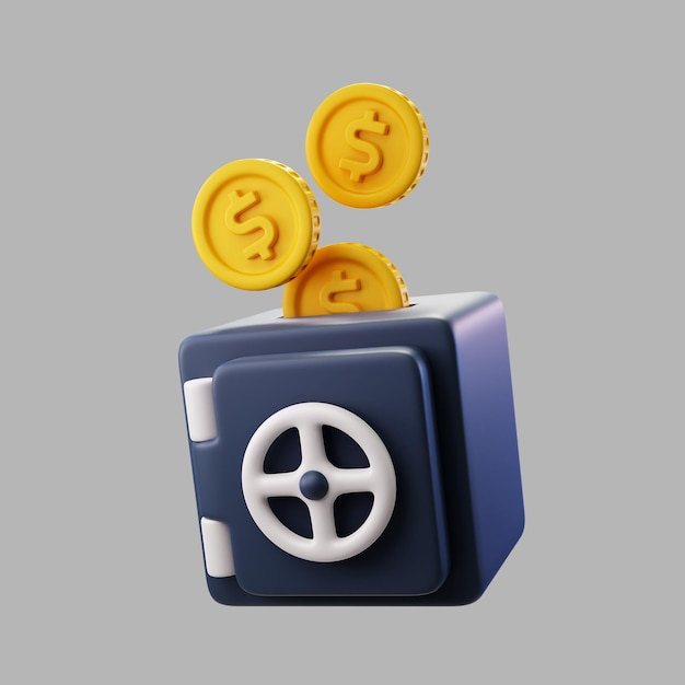 Caja fuerte 3d con monedas de dólar de oro