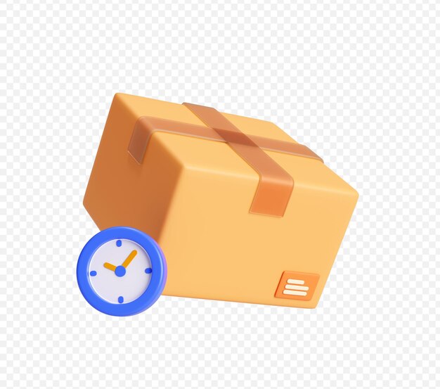 Caja de paquetes con caja de entrega de reloj con fondo de ilustración en 3D del reloj