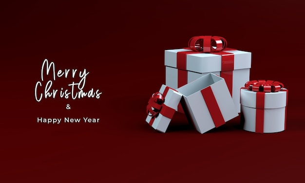 Caja de regalo de render 3d para feliz navidad PSD gratuito