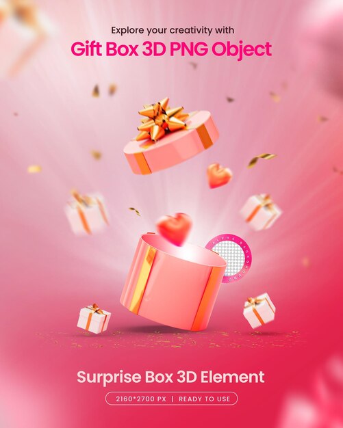 Caja de regalo sorpresa de cumpleaños Explosión Elementos 3D Las redes sociales aisladas