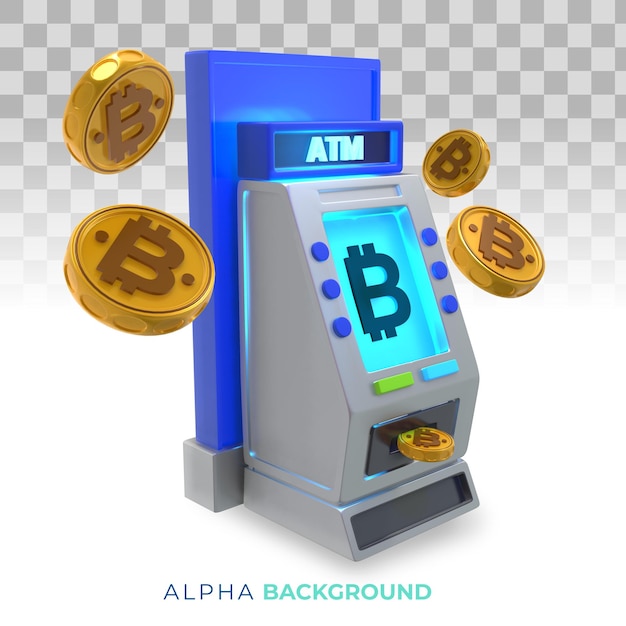 Cajero automático de criptomonedas (cajero automático). Ilustración 3d