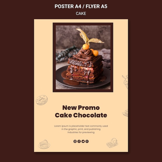 Cake chocolade nieuwe winkel poster sjabloon