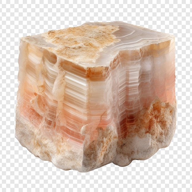 Calcita de piedra de flujo en bandas formada por minerales ricos aislados en un fondo transparente