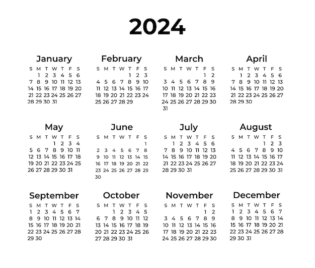 PSD gratuito calendario minimalista simple para 2024 sobre una superficie blanca