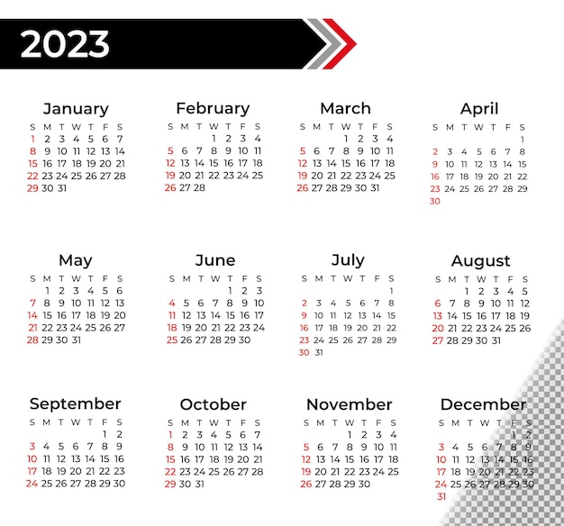 Calendario mínimo en blanco y negro 2023