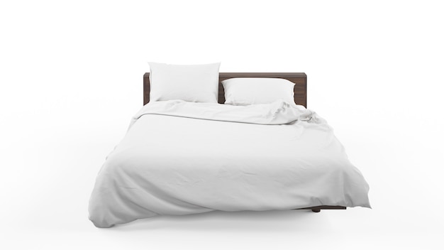 PSD gratuito cama doble con ropa de cama blanca aislada