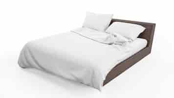 PSD gratuito cama doble con ropa de cama blanca aislada