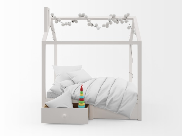 cama infantil realista con forma de casa