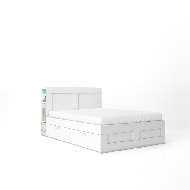 Cama vacía con maqueta de colchón blanco