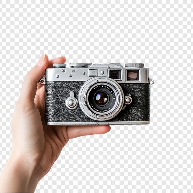 Una cámara Leica antigua en la mano