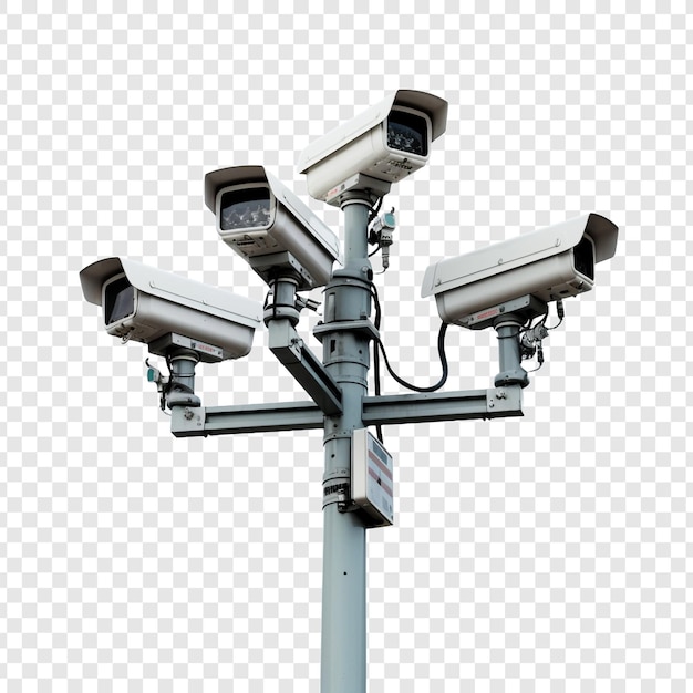 PSD gratuito cámaras de cctv en postes aislados en un entorno tecnológico aislado en un fondo transparente