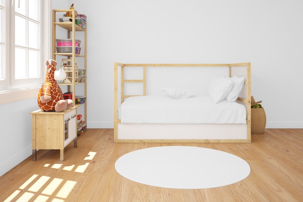 Camera per bambini con letto in legno