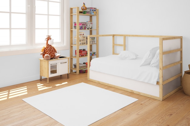 Camera per bambini con letto in legno