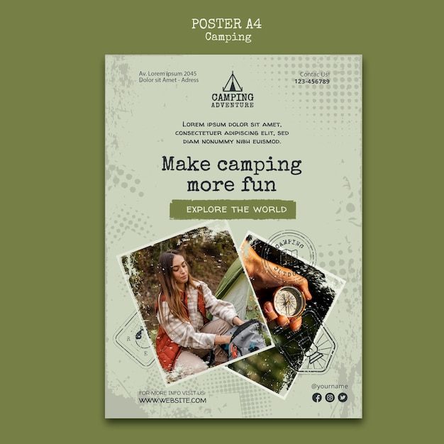 Gratis PSD camping verticale postersjabloon met stippenontwerp