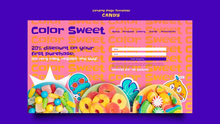 PSD Gratis candy landing page template design