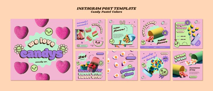 PSD Gratis candy pastel colors  instagram posts