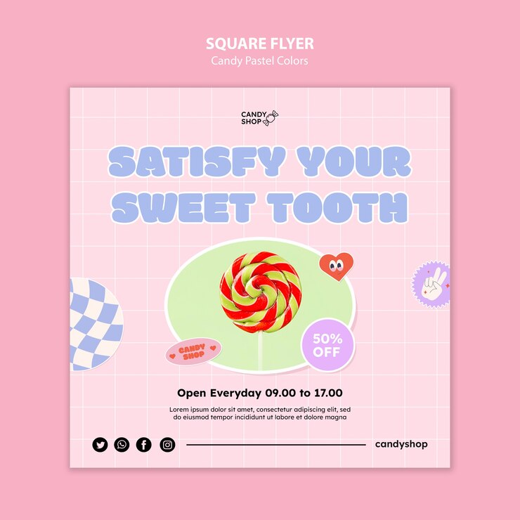 PSD Gratis candy pastel colors square flyer