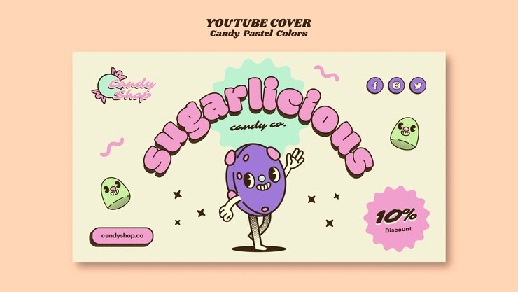 PSD Gratis candy pastel colors youtube cover template