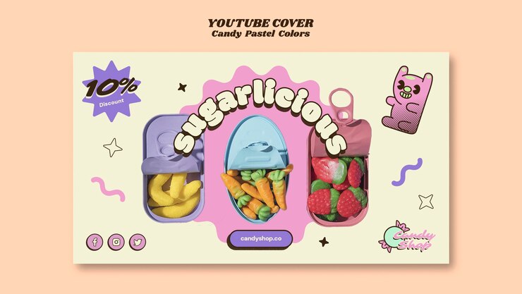PSD Gratis candy pastel colors youtube cover template