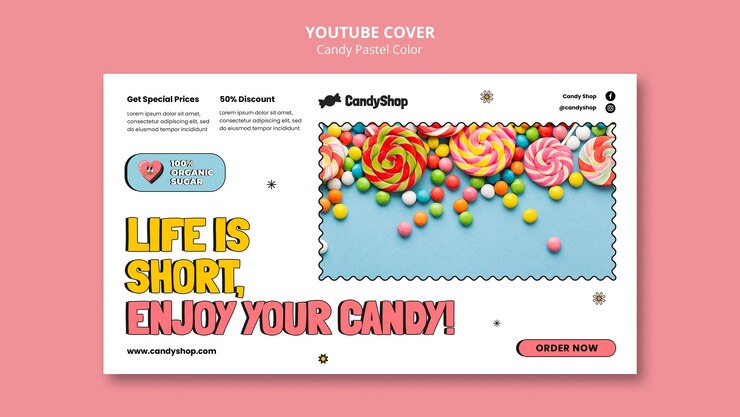 PSD Gratis candy pastel colors youtube cover template