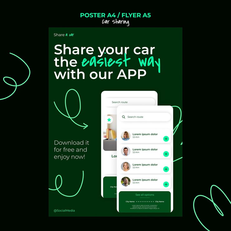 PSD Gratis car sharing service  poster template