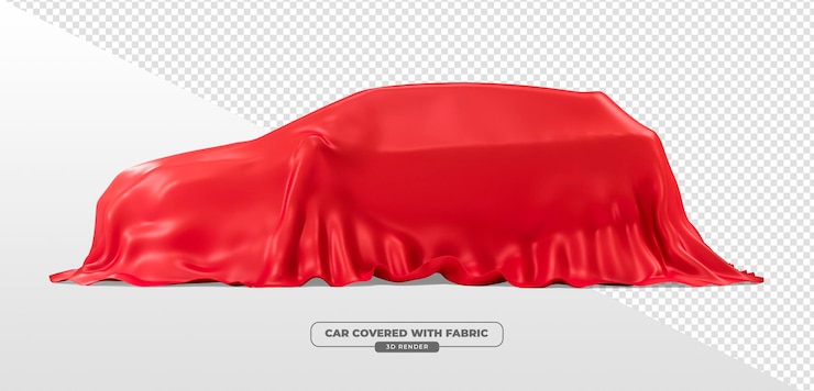 PSD Gratis car with red fabric cover in 3d render with transparent background