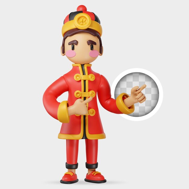 Carácter chino señalando con el dedo ilustración 3d