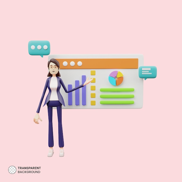 Carácter de mujer de negocios corporativos pose 3d render ilustración