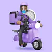 PSD gratuito caracteres de entrega en scooter con el pulgar hacia arriba ilustración 3d