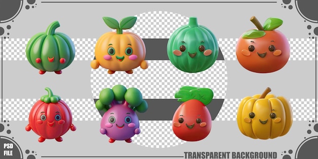 Caracteres de verduras y frutas de dibujos animados