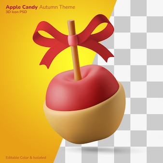 Caramelo de manzana recubierto de azúcar de otoño ilustración 3d render 3d icono editable aislado