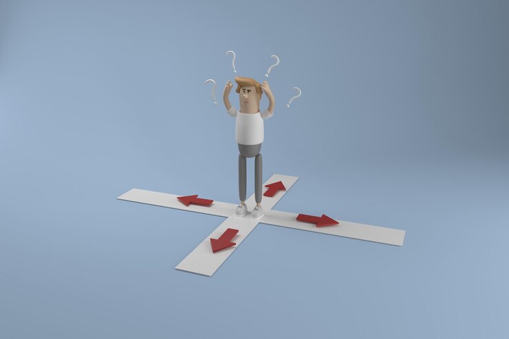 PSD gratuito carattere 3d uomo d'affari confuso nella direzione dell'azienda