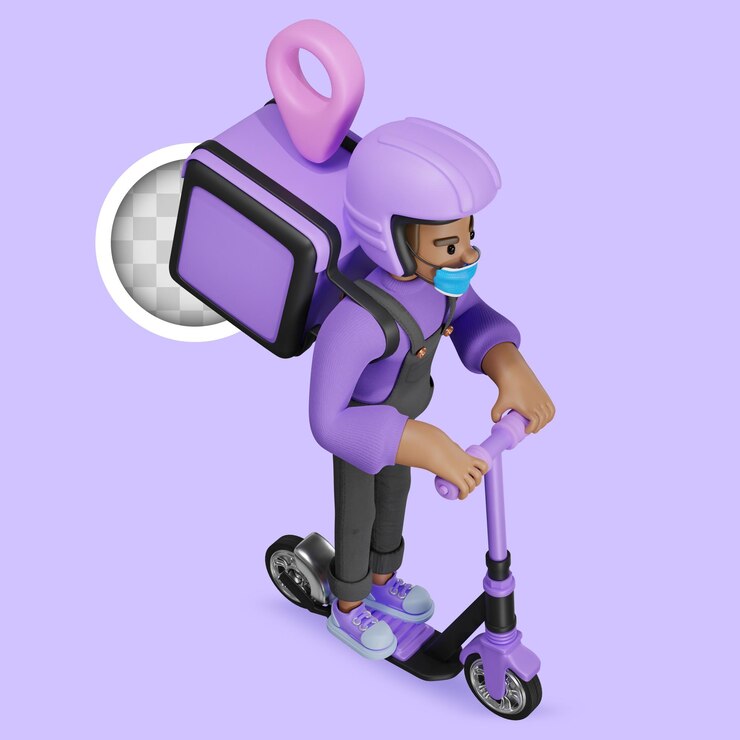 PSD gratuito carattere di consegna con posizione di tracciamento del pacco illustrazione 3d