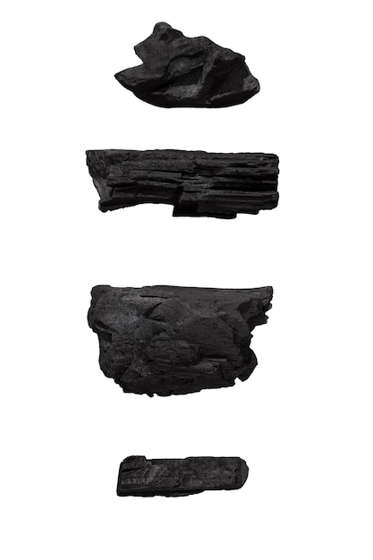 Carbón negro en varias formas.