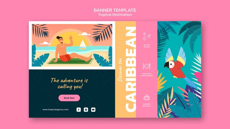 PSD Gratis caribbean travel destination horizontal banner template