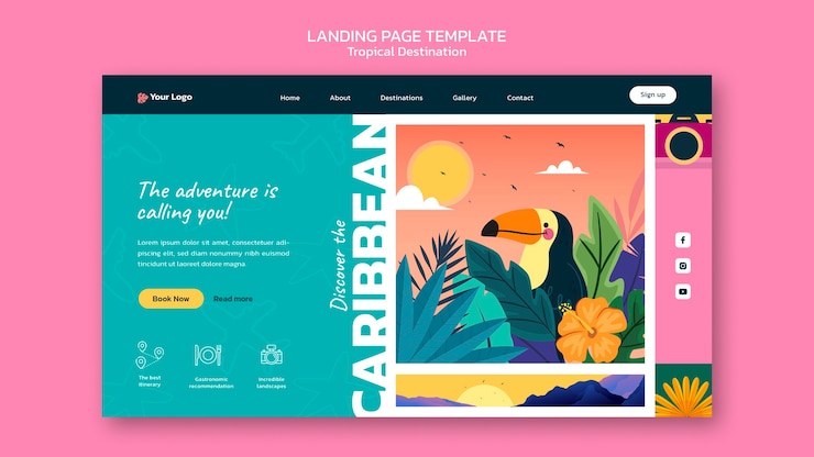 PSD Gratis caribbean travel destination landing page template