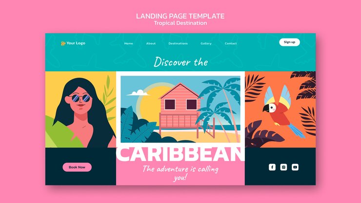 PSD Gratis caribbean travel destination landing page template