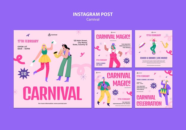 Gratis PSD carnavalse evenementen op instagram