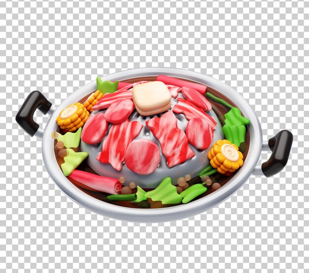 Carne de cerdo Mookata sabrosa parrilla de barbacoa asiática cocina tailandesa dibujos animados ilustración en 3D