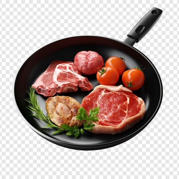 Carne roja jugosa hirviendo en una sartén lista para una deliciosa comida hierbas aromáticas y tomates vibrantes