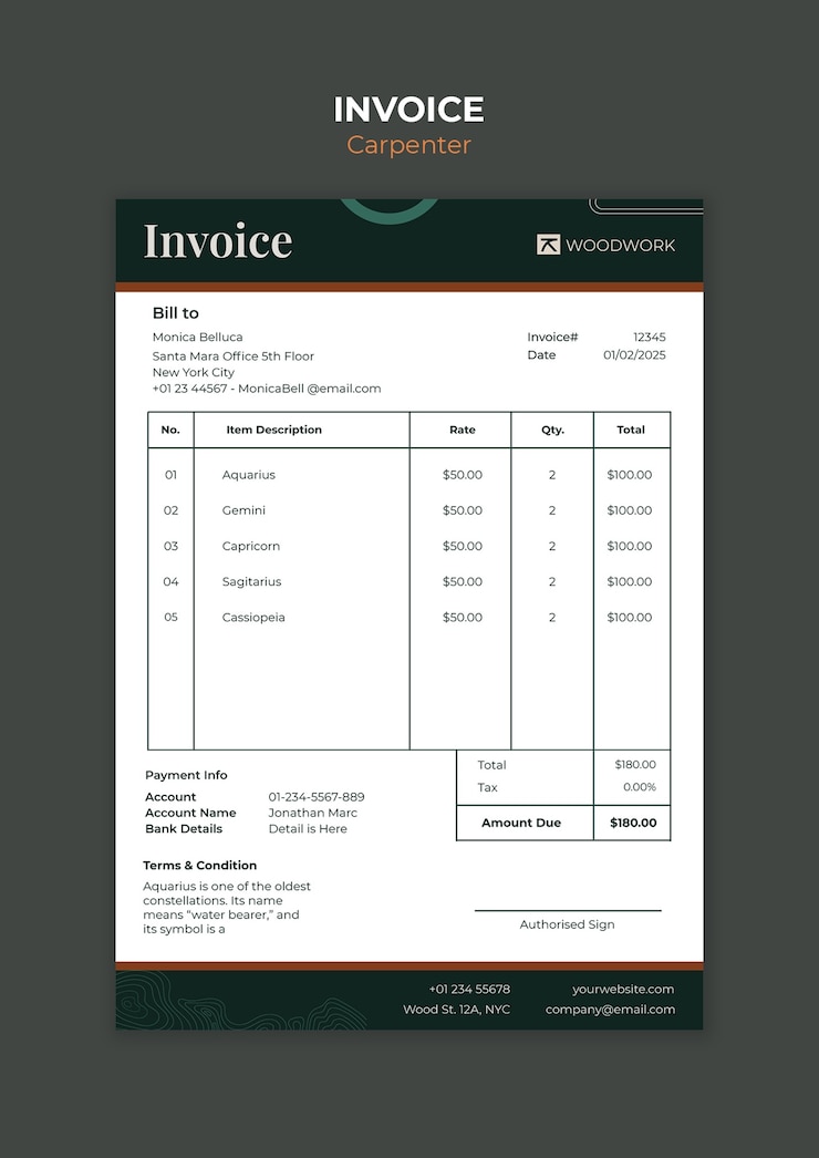 PSD Gratis carpenter invoice template design