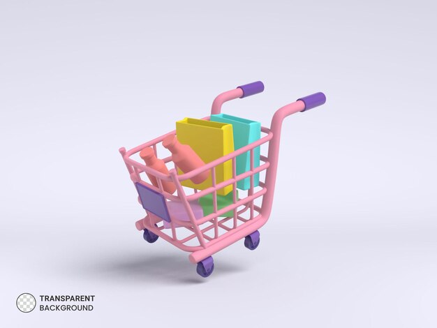 El carrito de compras 3D muestra el icono aislado