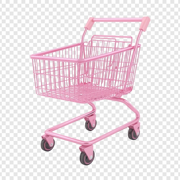 Carrito de compras rosado Una representación en 3D de un elegante carrito de compras vacío